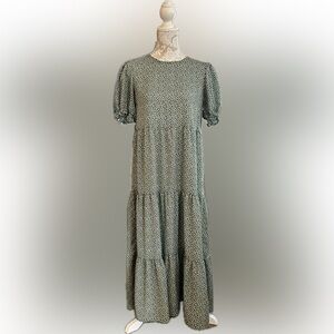 Women's Casual Floral Print  Short Sleeve A Line Boho Maxi Dress by prettygarden